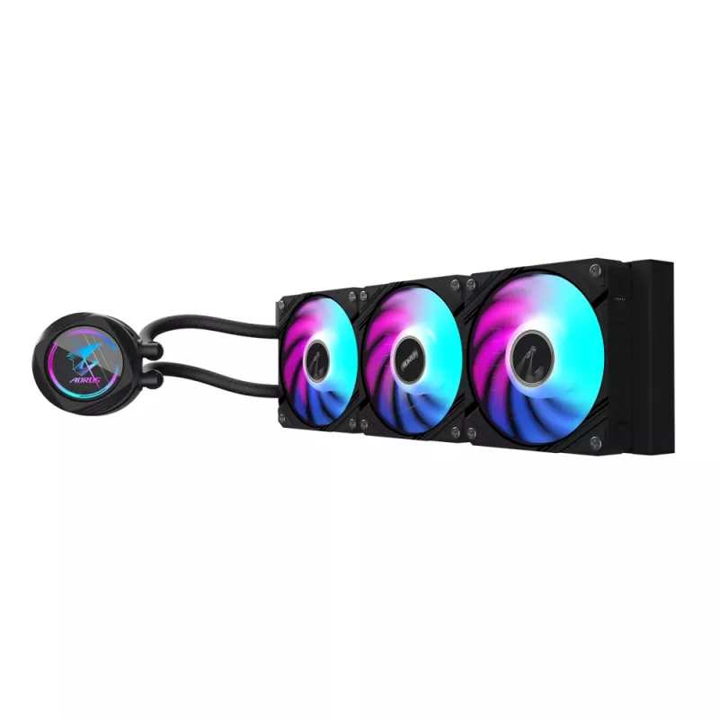 GIGABYTE AORUS WATERFORCE II 360 AIO skysčio aušintuvas procesoriui - 3x120mm ARGB ventiliatoriai, slankiojančio blokavimo mechanizmas, DAISY-CHAIN, suderinamas su Intel LGA 1851 ir AMD AM5