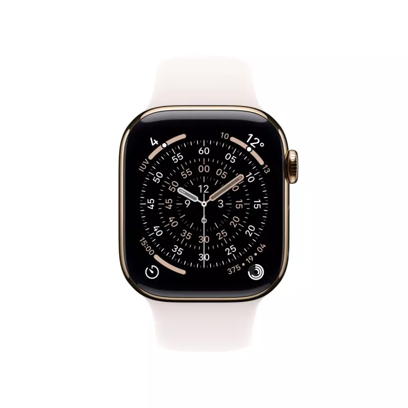 APPLE Watch Series 11 GPS + Cellular 46mm auksinis titano korpusas su švelniai rožiniu sportiniu dirželiu S/M
