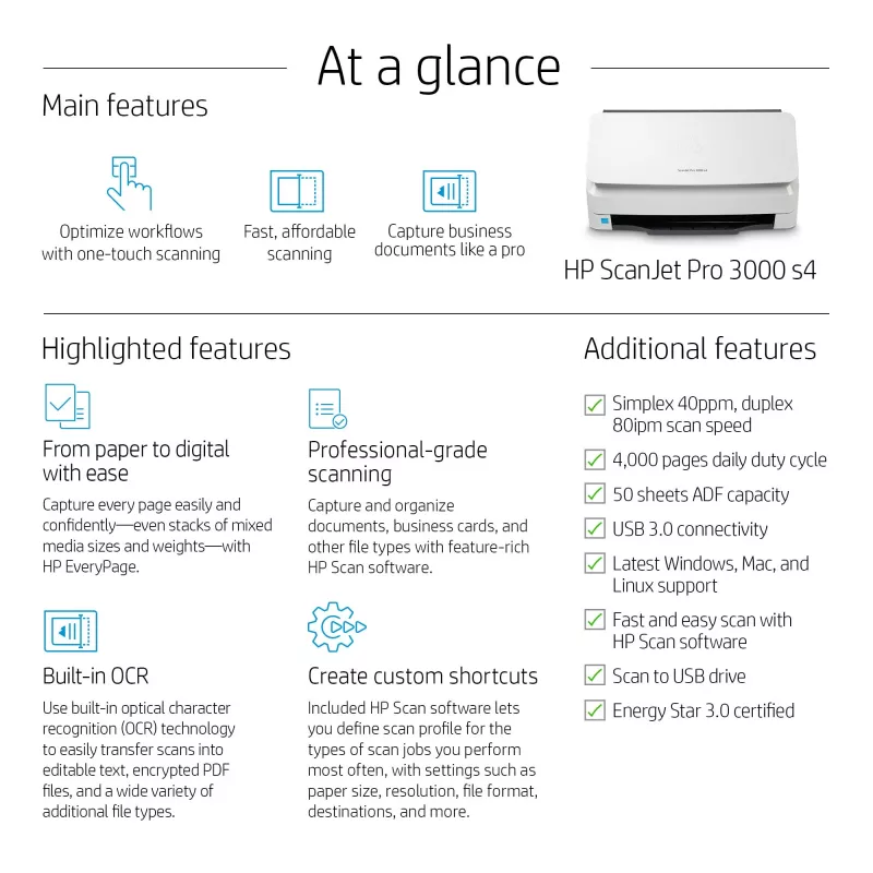 HP Scanjet Pro 3000 s4 dokumentų skaitytuvas 600 x 600 DPI A4 juoda, balta