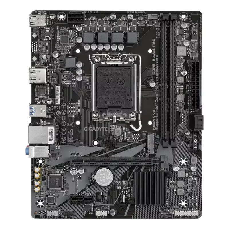 GIGABYTE H610M K V2 pagrindinė plokštė – Intel Core 14-osios kartos procesoriams, iki 5600MHz DDR5, 1xPCIe 3.0 M.2, 1GbE LAN, USB 3.2 Gen 1