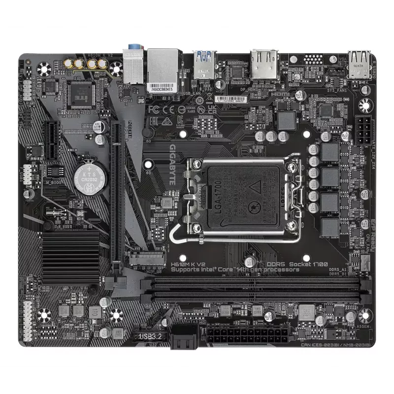 GIGABYTE H610M K V2 pagrindinė plokštė – Intel Core 14-osios kartos procesoriams, iki 5600MHz DDR5, 1xPCIe 3.0 M.2, 1GbE LAN, USB 3.2 Gen 1