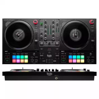Hercules INPULSE T7 Juoda DJ valdiklis — 3,5 mm/6,35 mm ausinių, USB laidas, 652×350×90 mm