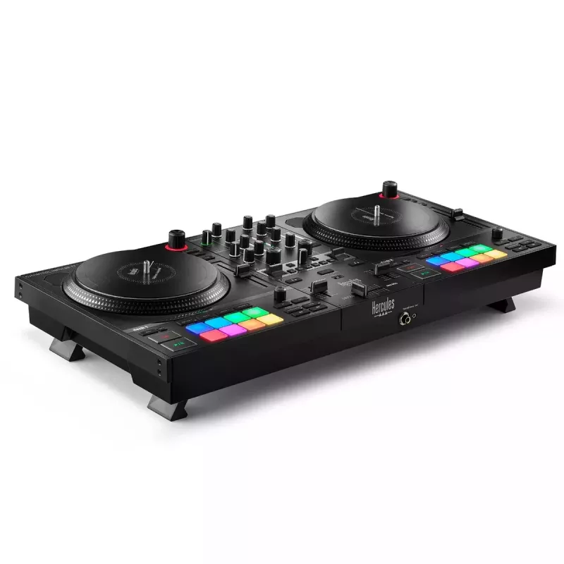Hercules INPULSE T7 Juoda DJ valdiklis — 3,5 mm/6,35 mm ausinių, USB laidas, 652×350×90 mm
