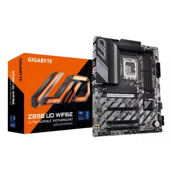 GIGABYTE Z890 UD WIFI6E pagrindinė plokštė – palaiko Intel Core Ultra (2 serijos) procesorius, 12+1+2 fazių VRM, iki 8800MHz DDR5 (OC), 1xPCIe 5.0 + 2xPCIe 4.0, Wi-Fi 6E, 2.5GbE LAN, USB 4