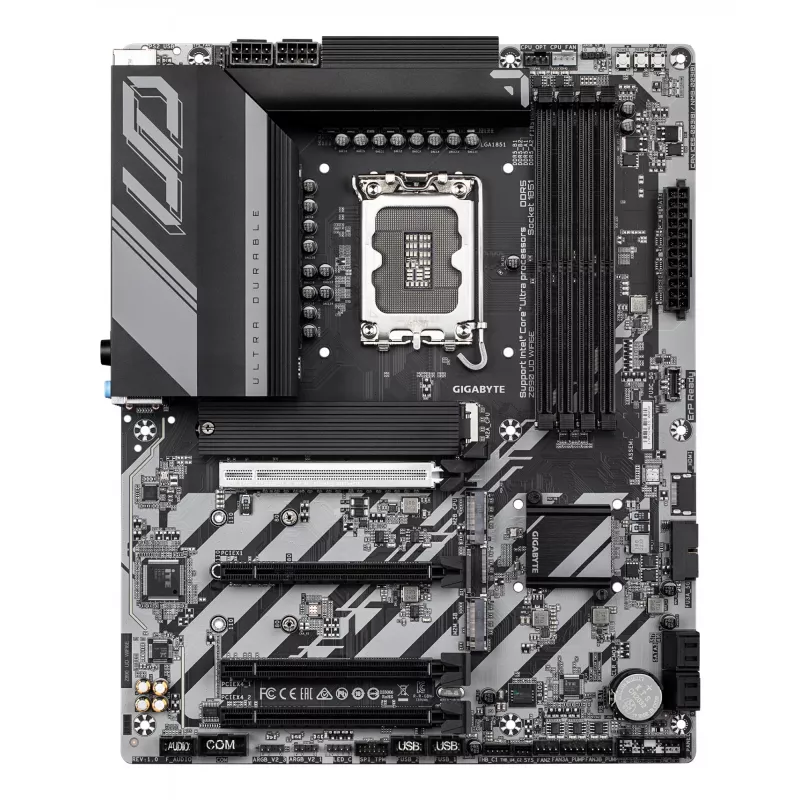 GIGABYTE Z890 UD WIFI6E pagrindinė plokštė – palaiko Intel Core Ultra (2 serijos) procesorius, 12+1+2 fazių VRM, iki 8800MHz DDR5 (OC), 1xPCIe 5.0 + 2xPCIe 4.0, Wi-Fi 6E, 2.5GbE LAN, USB 4