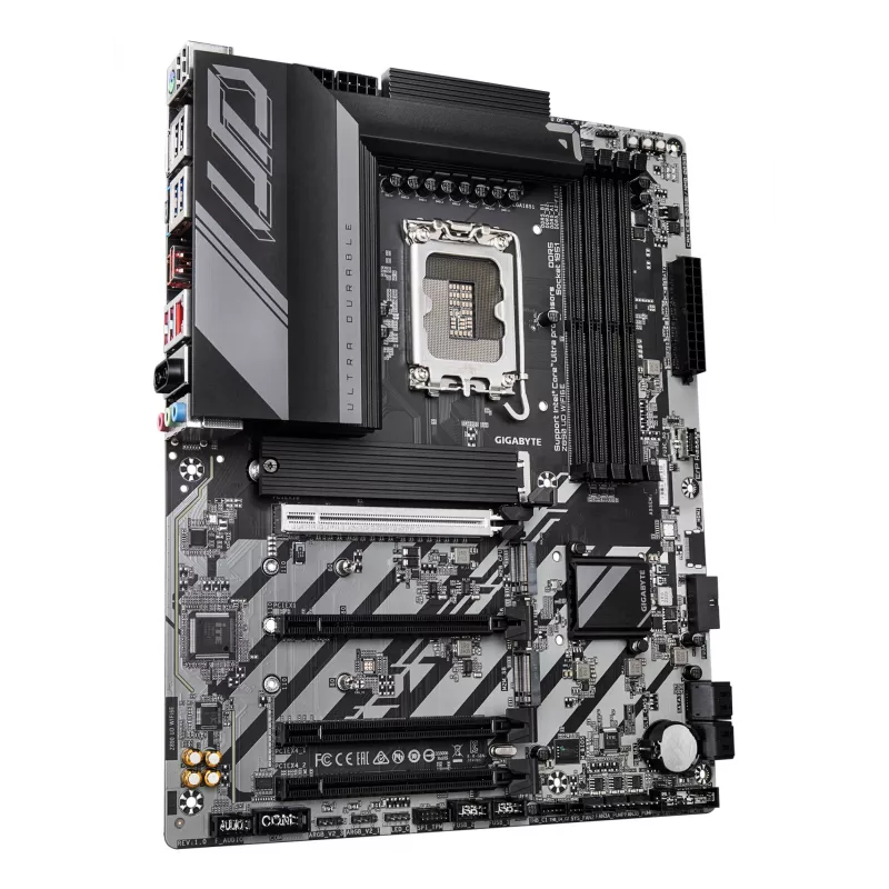 GIGABYTE Z890 UD WIFI6E pagrindinė plokštė – palaiko Intel Core Ultra (2 serijos) procesorius, 12+1+2 fazių VRM, iki 8800MHz DDR5 (OC), 1xPCIe 5.0 + 2xPCIe 4.0, Wi-Fi 6E, 2.5GbE LAN, USB 4