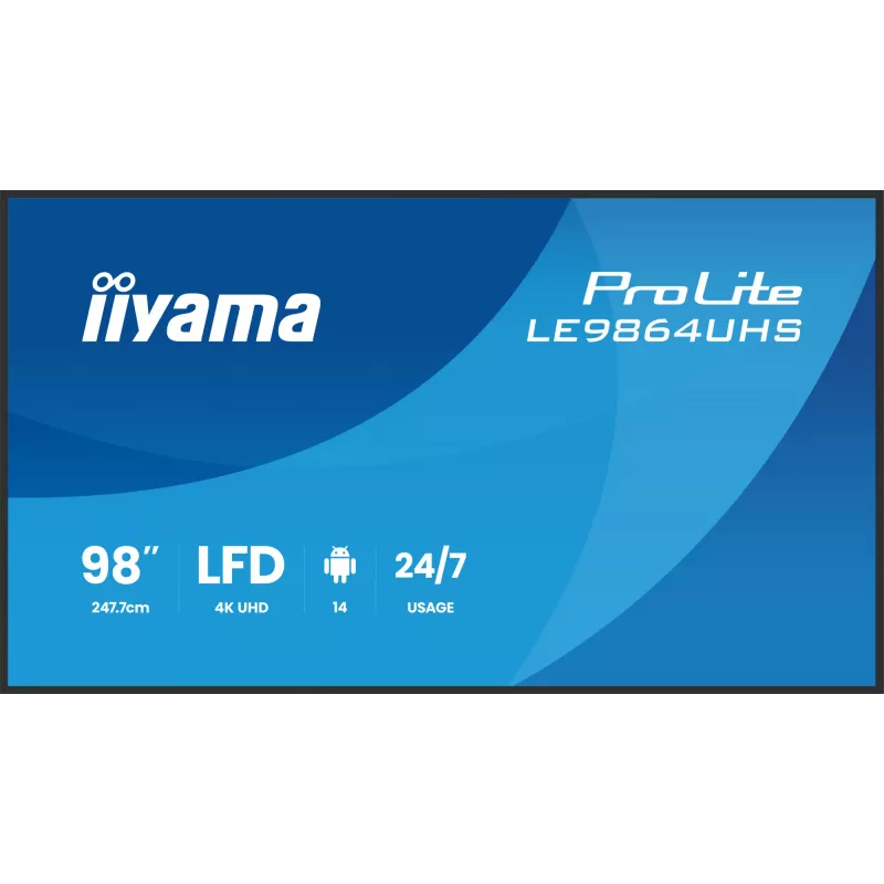 „iiyama LE9864UHS-B1AG“ reklaminis ekranas Skaitmeninis reklaminis plokščiasis ekranas 2,49 m (98 coliai) „Wi-Fi“ 500 cd/m² 4K Ultra HD Juodas Įmontuotas procesorius „Android“ 24/7
