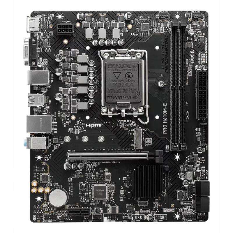 Motininė plokštė MSI PRO H610M-E — Intel H610, LGA 1700, micro ATX, DDR5, 2x DIMM, max 96 GB, 2.5Gb LAN, HDMI, 4x SATA III
