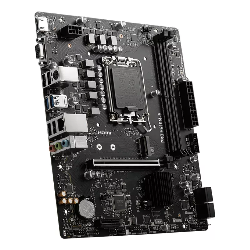 Motininė plokštė MSI PRO H610M-E — Intel H610, LGA 1700, micro ATX, DDR5, 2x DIMM, max 96 GB, 2.5Gb LAN, HDMI, 4x SATA III