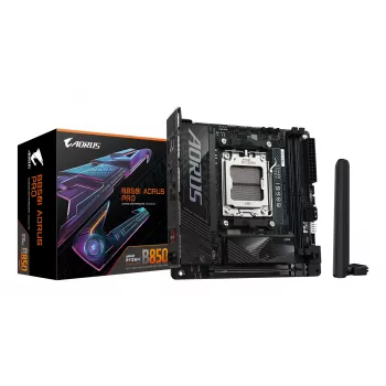 GIGABYTE B850I AORUS PRO pagrindinė plokštė – AMD Ryzen 9000 serijos procesoriams, 8+2+1 fazių skaitmeninis VRM, iki 8400MHz DDR5 (OC), 1xPCIe 5.0 + 1xPCIe 4.0 M.2, 2.5LAN, WIFI 7, USB 3.2 Gen 2