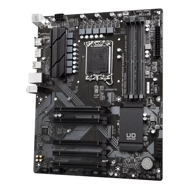 GIGABYTE B760 DS3H DDR4 pagrindinė plokštė – palaiko Intel Core 14 kartos procesorius, 18+2+1 fazių skaitmeninis VRM, iki 5333 MHz DDR4 (OC), 2xPCIe 4.0 M.2, GbE LAN, USB 3.2 Gen 2