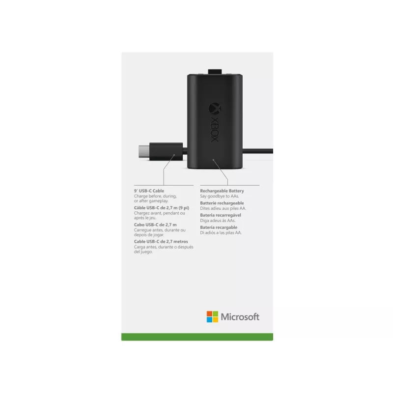 Įkrovimo rinkinys Microsoft Xbox One Play & Charge Kit — įkraunama laidinė baterija su USB Type-C, juoda, matinė apdaila