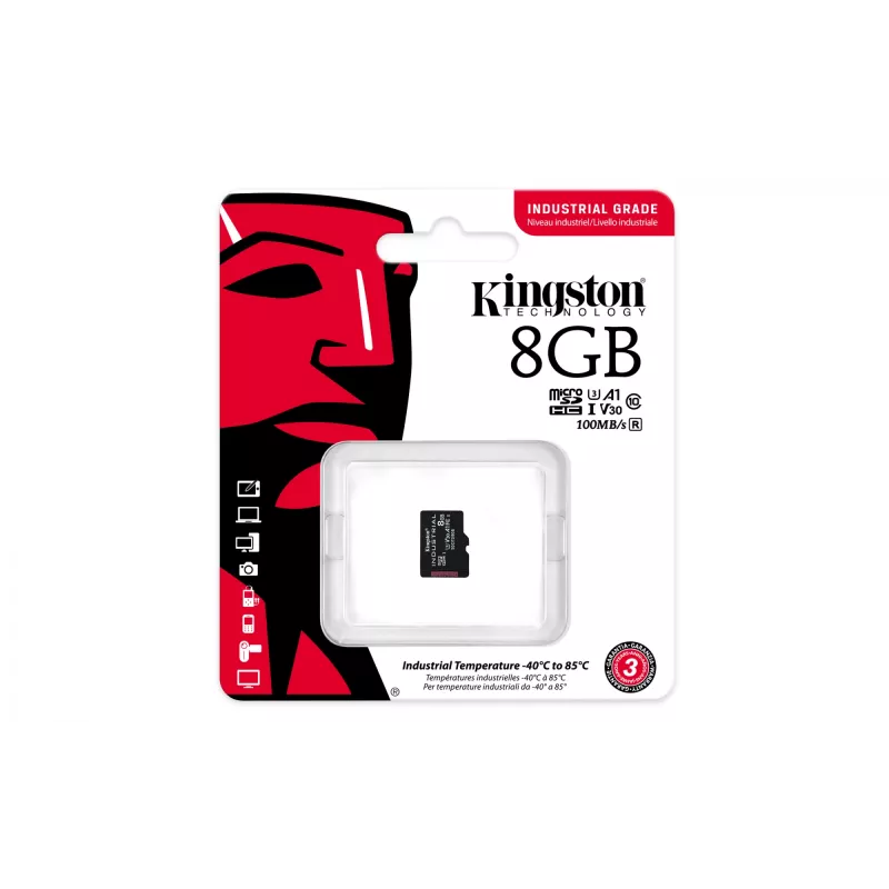 Kingston Technology 8GB microSDHC Industrial C10 A1 pSLC Card viena pakuotė w/o Adapter