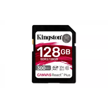 Kingston Technology 128 GB „Canvas React Plus“ SDXC UHS-II 300R/260W U3 V90, skirta Full HD/4K/8K