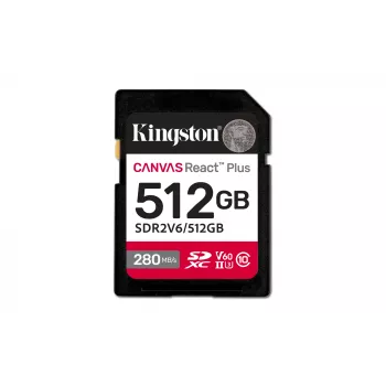 Kingston Technology 512GB Canvas React Plus SDXC UHS-II 280R/150W U3 V60, skirta Full HD/4K