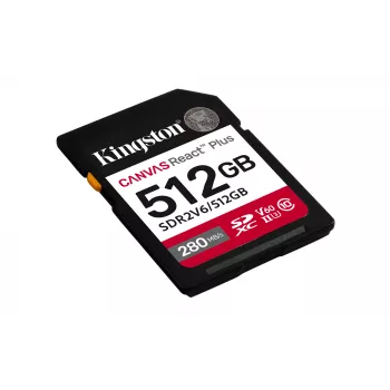 Kingston Technology 512GB Canvas React Plus SDXC UHS-II 280R/150W U3 V60, skirta Full HD/4K