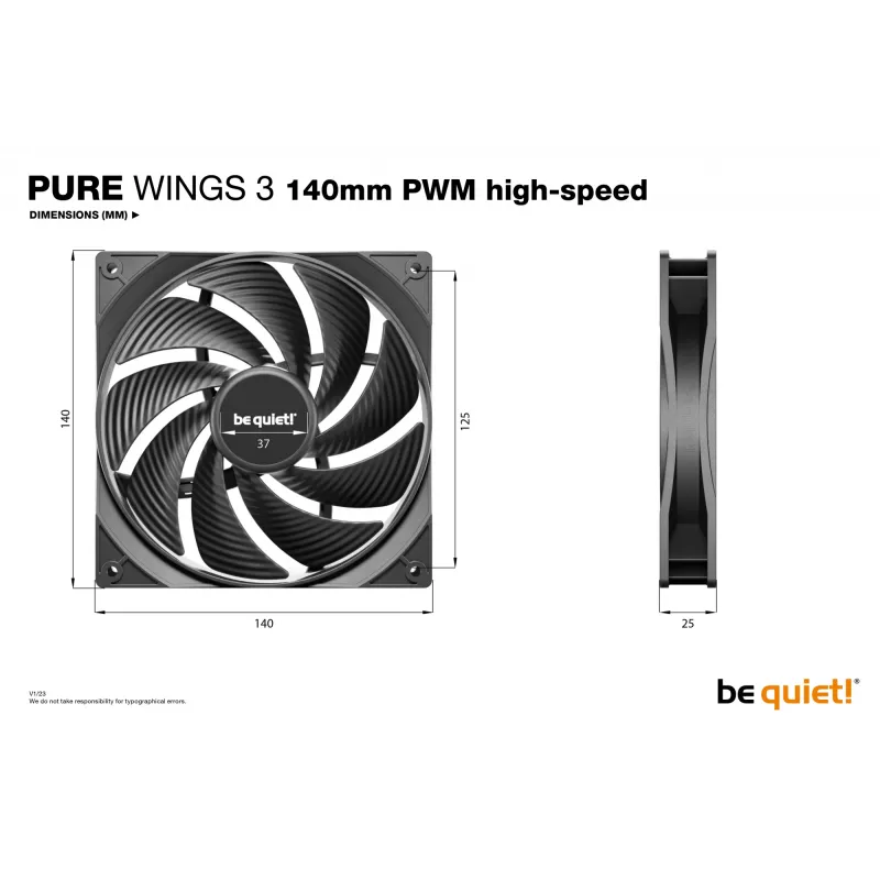 be quiet Pure Wings 3 140mm | PWM didelės spartos trijų ventiliatorių rinkinys Kompiuterio korpuso ventiliatorius 14 cm Juoda 3 vnt.