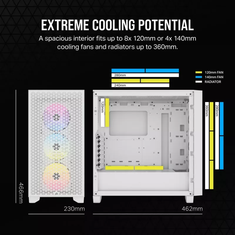 CORSAIR vidutinio dydžio kompiuterio korpusas - 3000d RGB Airflow - Baltas