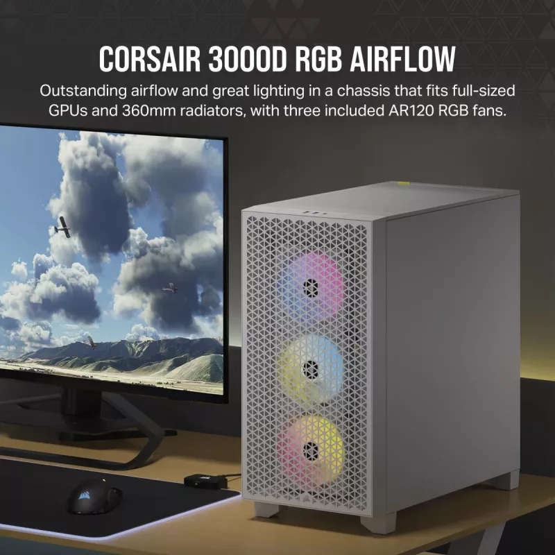 CORSAIR vidutinio dydžio kompiuterio korpusas - 3000d RGB Airflow - Baltas