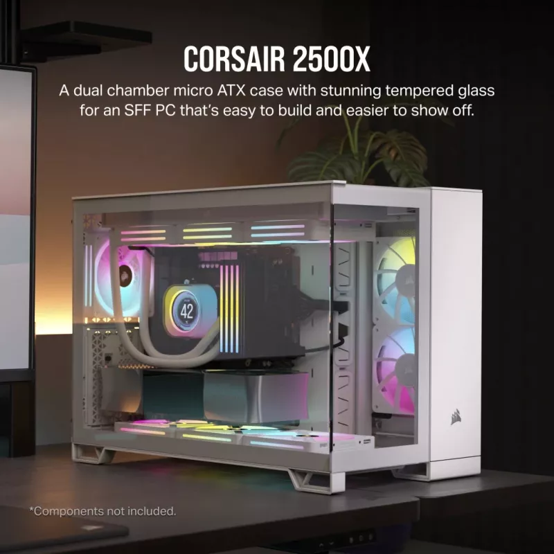 CORSAIR PC korpusas – 2500X vidutinio dydžio dviejų kamerų PC korpusas – baltas