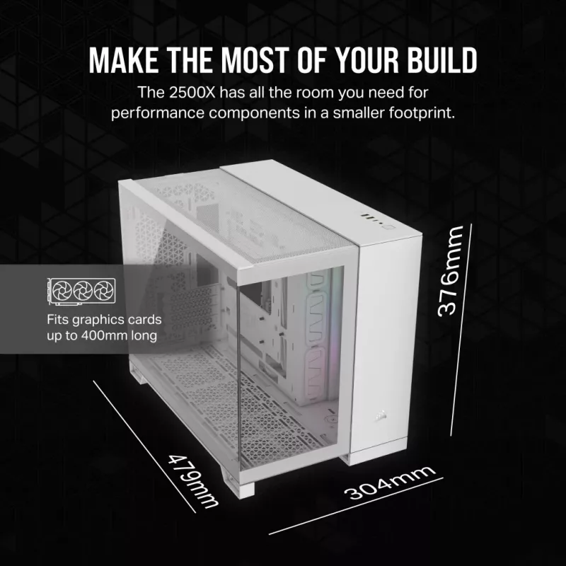 CORSAIR korpusas – iCUE LINK 2500X RGB Micro ATX dviejų kamerų baltas