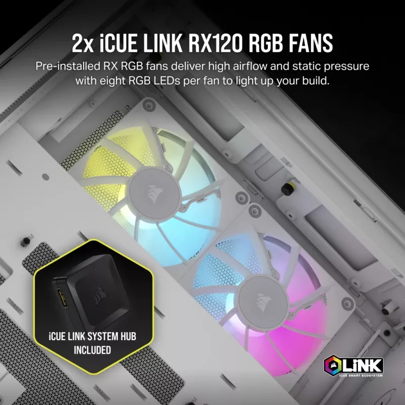 CORSAIR korpusas – iCUE LINK 2500X RGB Micro ATX dviejų kamerų baltas