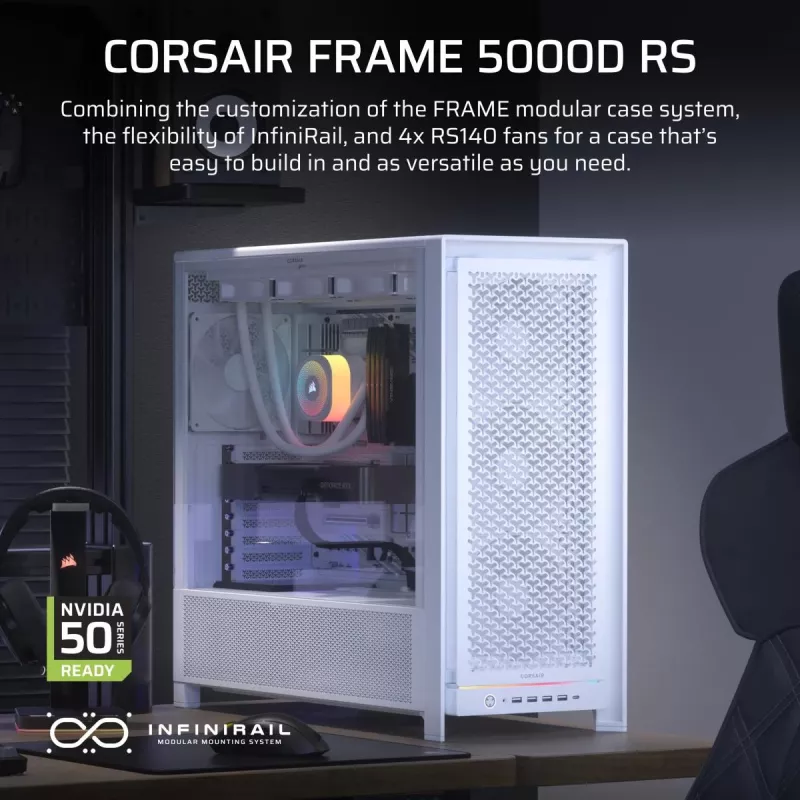 CORSAIR PC korpusas - Frame 5000D RS aukšto oro srauto vidutinio bokšto PC korpusas - baltas