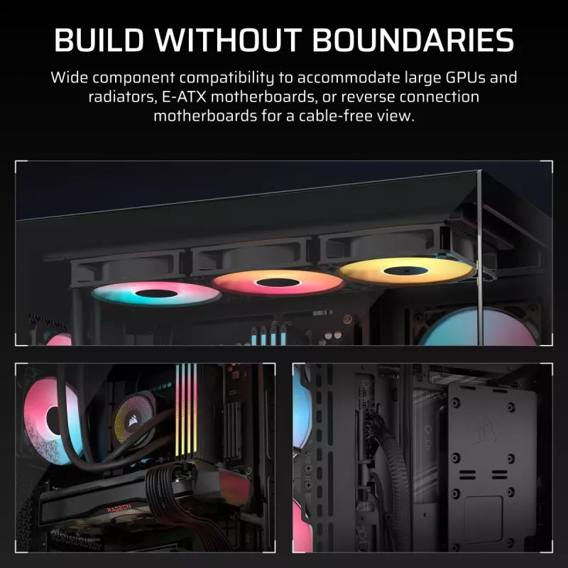 PC Midi Tower korpusas CORSAIR 3500X RS-R ARGB — juodas, grūdintas stiklas, palaiko ATX/EATX/Micro-ITX, 3x120 mm priekiniai ventiliatoriai