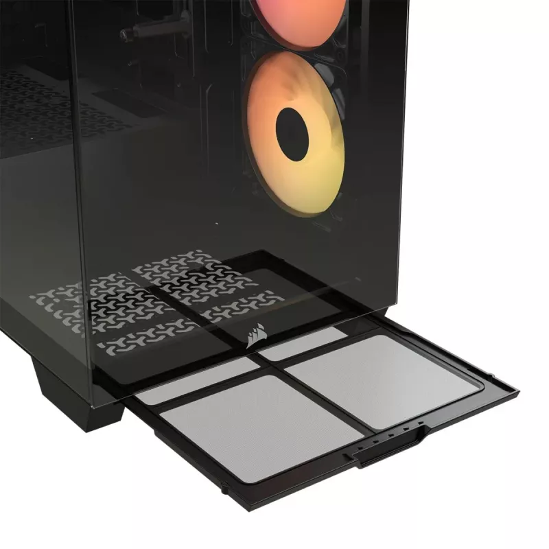 PC Midi Tower korpusas CORSAIR 3500X RS-R ARGB — juodas, grūdintas stiklas, palaiko ATX/EATX/Micro-ITX, 3x120 mm priekiniai ventiliatoriai
