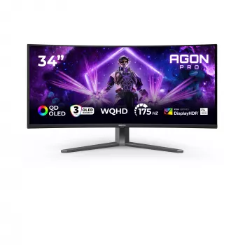 AOC AGON PRO AG346UCD kompiuterio monitorius 86,4 cm (34 colių) 3440 x 1440 pikselių Wide Quad HD QD-OLED juoda, pilka