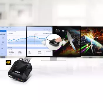 ATEN 2 prievadų USB 4K HDMI kabelinis KVM jungiklis su nuotoliniu prievado parinkikliu