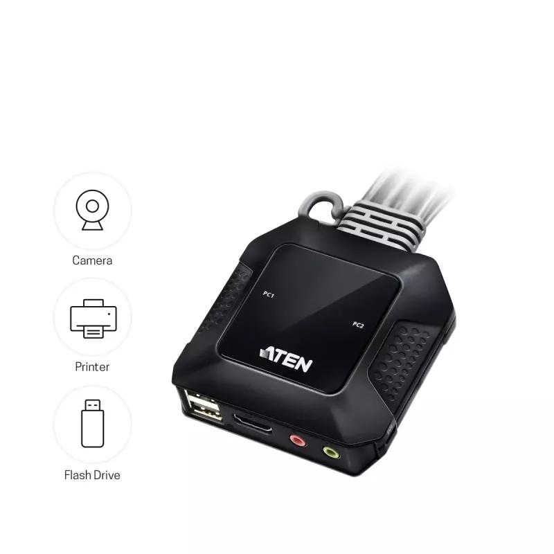 ATEN 2 prievadų USB 4K HDMI kabelinis KVM jungiklis su nuotoliniu prievado parinkikliu