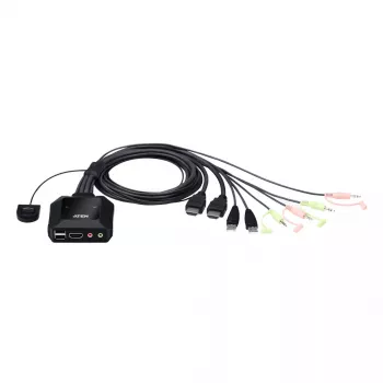 ATEN 2 prievadų USB 4K HDMI kabelinis KVM jungiklis su nuotoliniu prievado parinkikliu