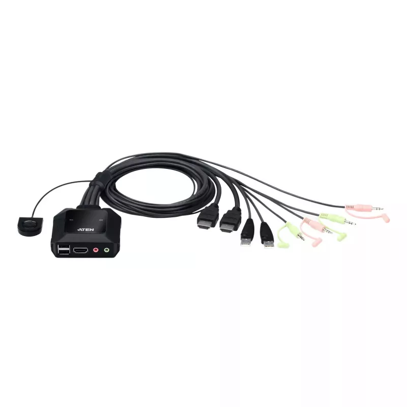 ATEN 2 prievadų USB 4K HDMI kabelinis KVM jungiklis su nuotoliniu prievado parinkikliu