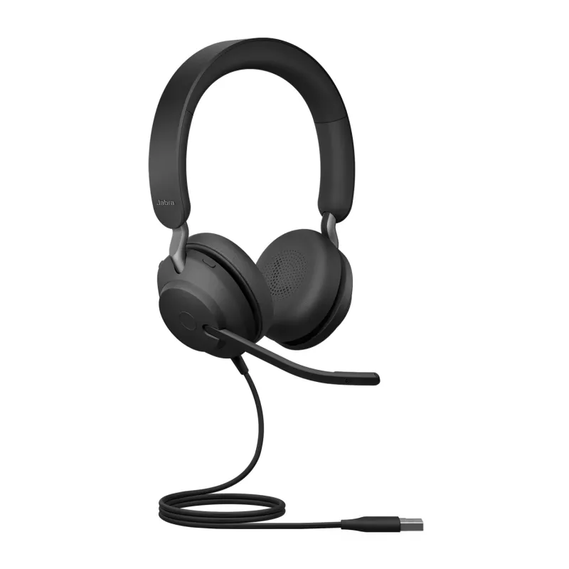 Jabra Evolve2 40 SE USB-A, UC Stereo, laidinis, skambučiai/muzika, 20–20000 Hz, 188 g, ausinės, juodos