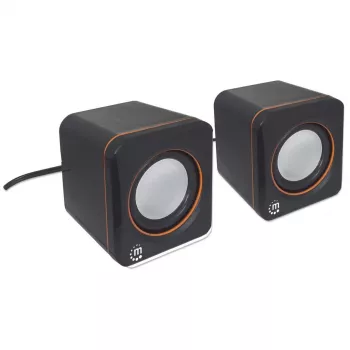 Manhattan 2600 Series Speaker System, Small Size, Big Sound, Two Speakers, Stereo, USB power, Output: 2x 3W, 3.5mm plug for sound, In-Line volume control, kabelis 0.9m, Juoda, Three Year Warranty