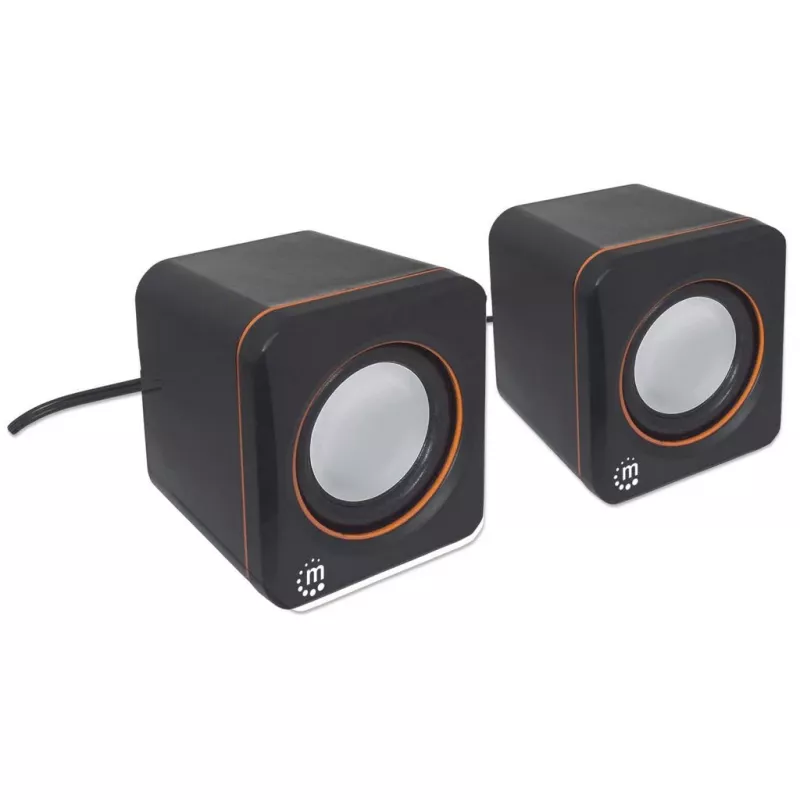 Manhattan 2600 Series Speaker System, Small Size, Big Sound, Two Speakers, Stereo, USB power, Output: 2x 3W, 3.5mm plug for sound, In-Line volume control, kabelis 0.9m, Juoda, Three Year Warranty