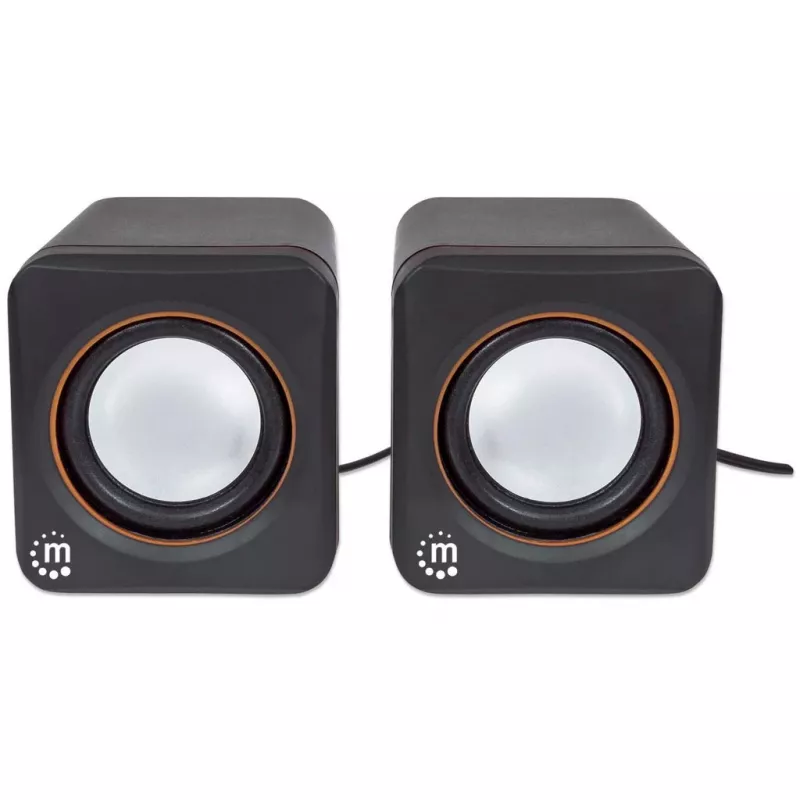 Manhattan 2600 Series Speaker System, Small Size, Big Sound, Two Speakers, Stereo, USB power, Output: 2x 3W, 3.5mm plug for sound, In-Line volume control, kabelis 0.9m, Juoda, Three Year Warranty