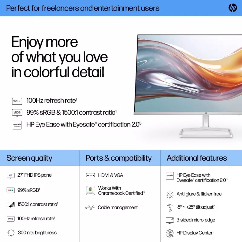 HP stalinis monitorius - Series 5 527sw - 27 colių - 1920x1080 (FHD) - IPS