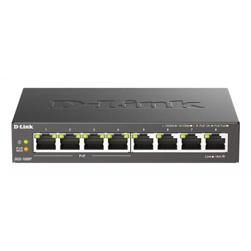 Nevaldomas jungiklis D-Link DGS-1008P/E, L2, 8 prievadai, PoE