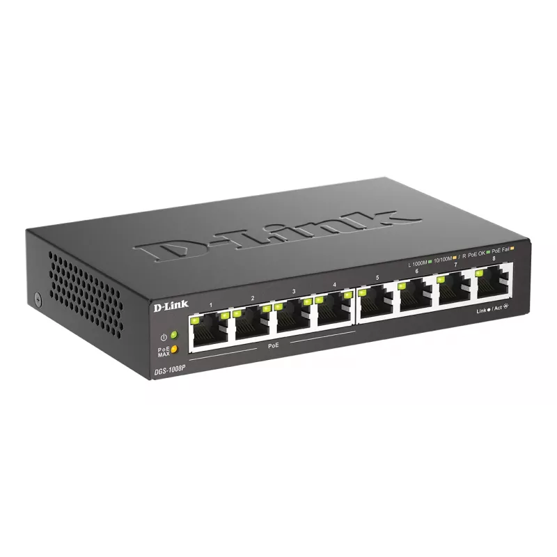 Nevaldomas jungiklis D-Link DGS-1008P/E, L2, 8 prievadai, PoE