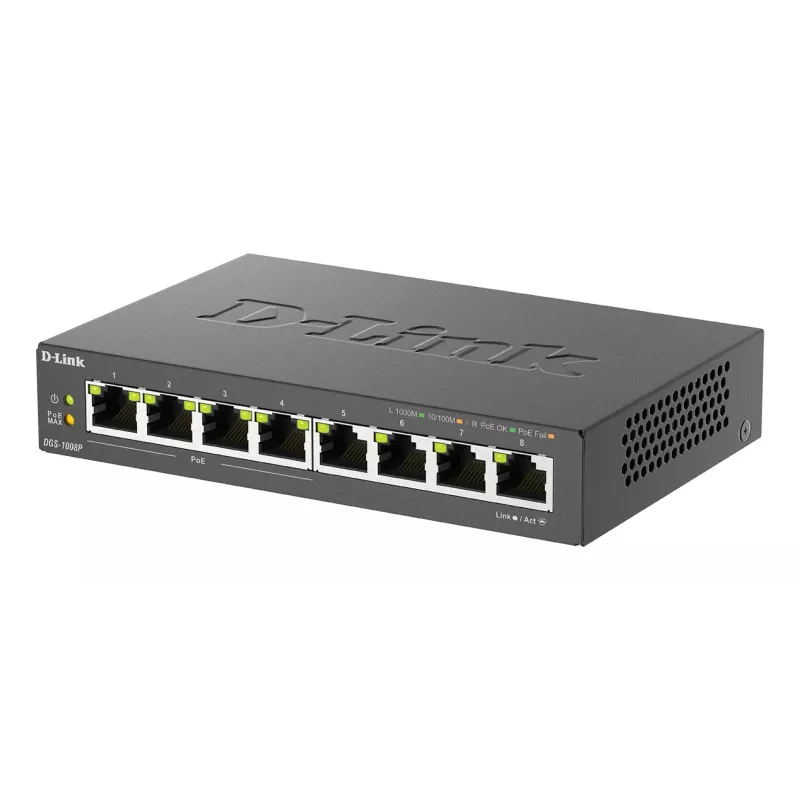 Nevaldomas jungiklis D-Link DGS-1008P/E, L2, 8 prievadai, PoE