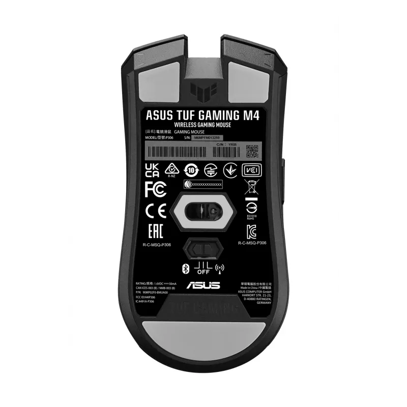 ASUS TUF Gaming M4 Wireless pelė, skirta dešinei rankai, RF belaidis + Bluetooth, optinė, 12000 DPI