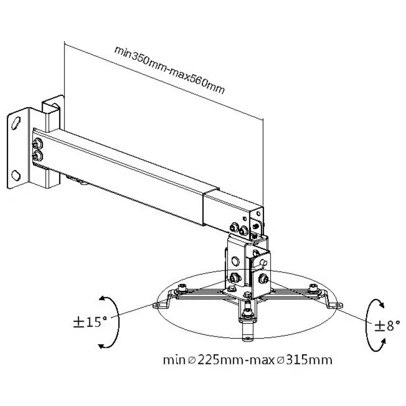 Equip projektoriaus lubų/sienos tvirtinimo laikiklis, juodas, sienai, 20 kg, juodas, plienas, -8 - 8°, -15 - 15°