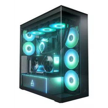 ARCTIC Xtender VG (Mirror Black) Premium E-ATX PC Case su vertikaliu GPU montavimu