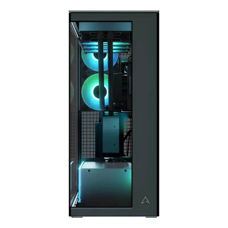 ARCTIC Xtender VG (Mirror Black) Premium E-ATX PC Case su vertikaliu GPU montavimu