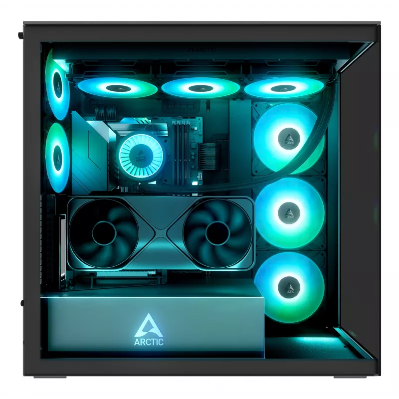 ARCTIC Xtender VG (Mirror Black) Premium E-ATX PC Case su vertikaliu GPU montavimu