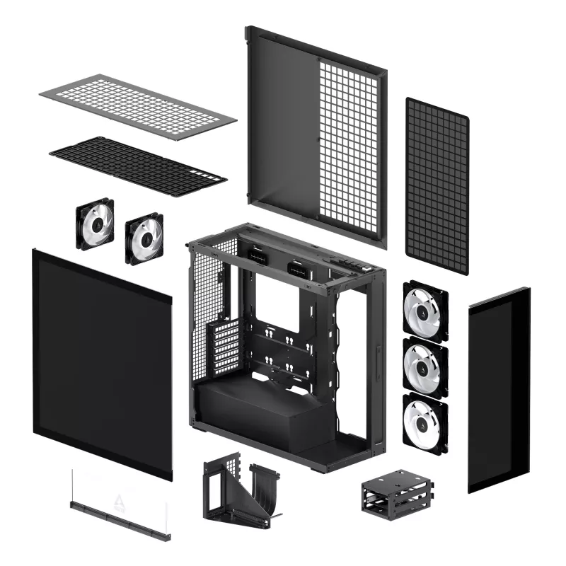 ARCTIC Xtender VG (Mirror Black) Premium E-ATX PC Case su vertikaliu GPU montavimu