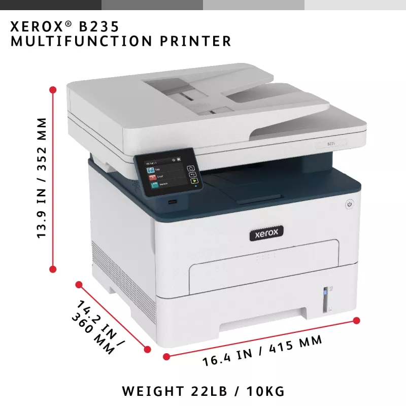 Xerox B235 A4 34ppm belaidis dvipusis kopijavimas/spausdinimas/nuskaitymas/faksas PS3 PCL5e/6 ADF 2 padėklai iš viso 251 lapas