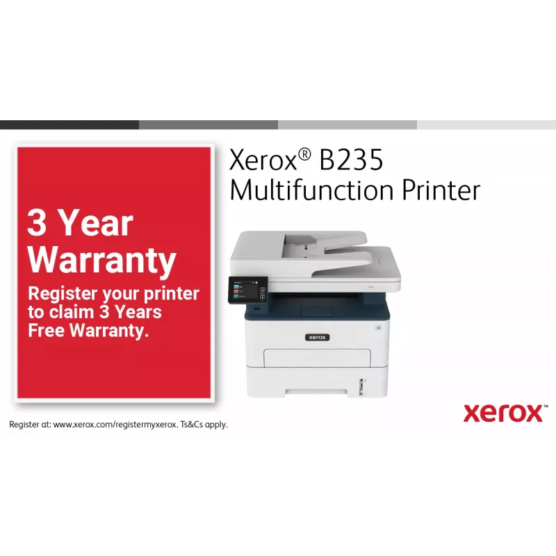 Xerox B235 A4 34ppm belaidis dvipusis kopijavimas/spausdinimas/nuskaitymas/faksas PS3 PCL5e/6 ADF 2 padėklai iš viso 251 lapas